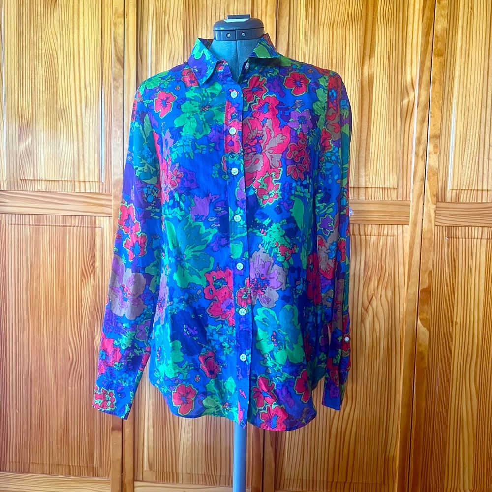 J. Crew Bright Flower Long Sleeve Blouse Size Small “The Perfect Shirt”